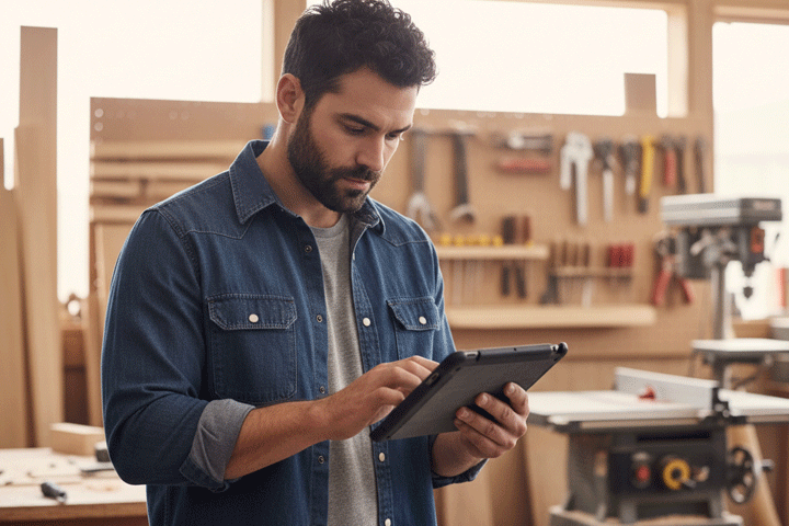 Artisan consultant un site web sur tablette - Création site web Novosito